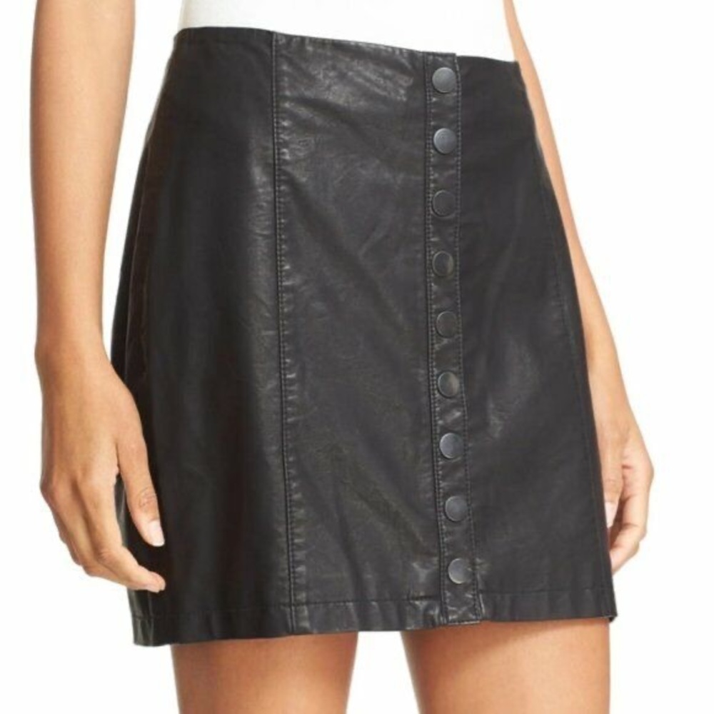 Free People 'Oh Snap' Vegan Faux Leather Snap Skirt | Black | Women's 10